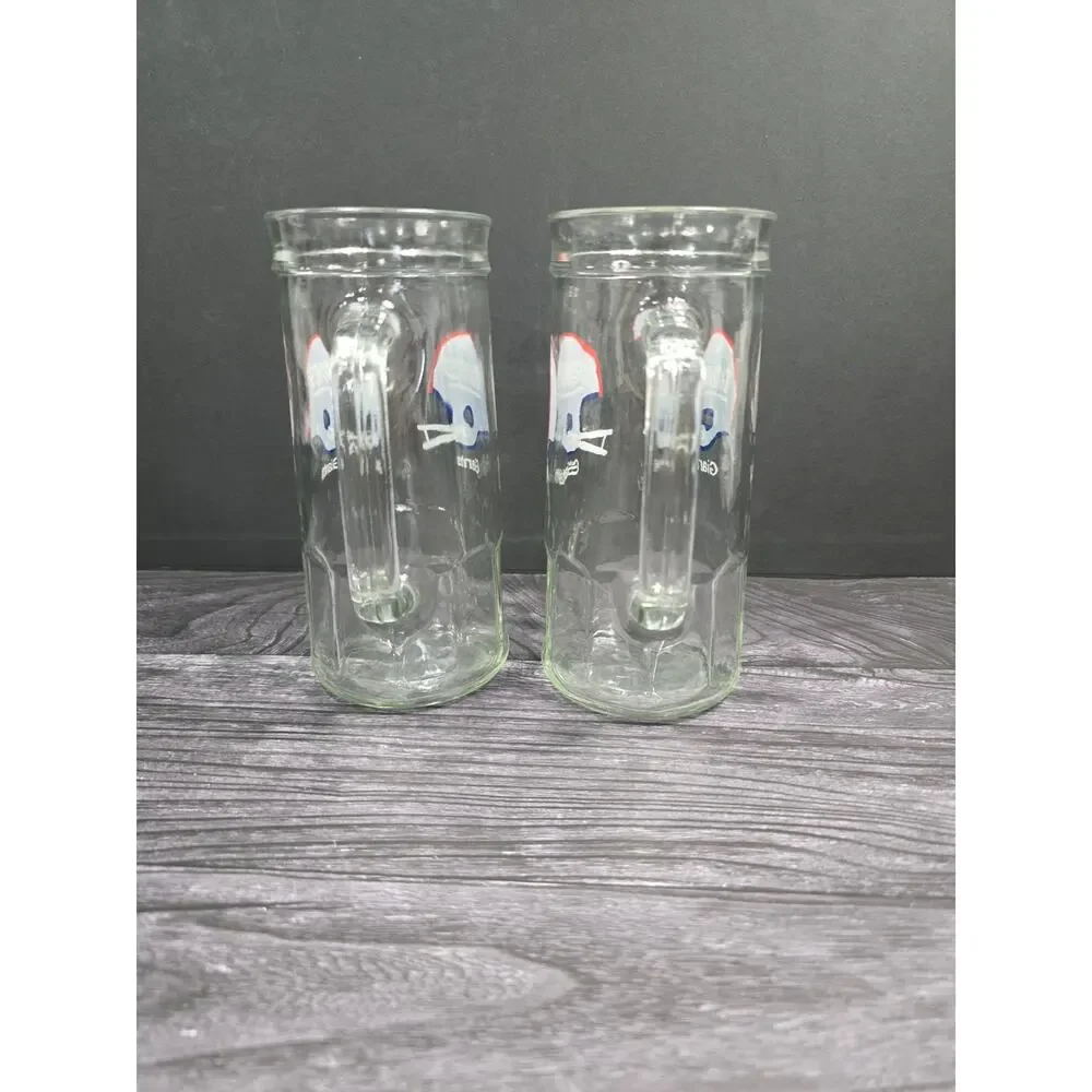 VTG NY Giants Glass Barware Set of 3 - 1980s Fisher Peanut Mugs & 1992 Football